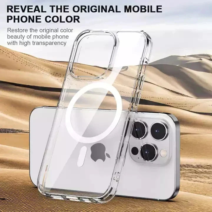 Anti Yellow Magsafe Transparent Clear Case (CRYSTAL CLEAR) + HD Tempered Glass + Stickypod