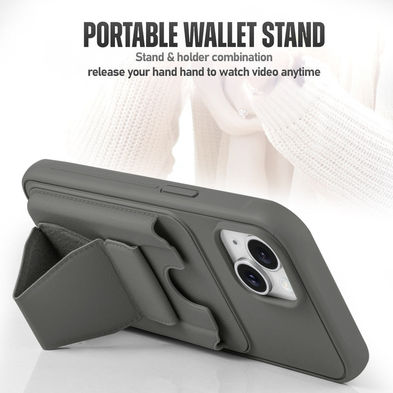 All in One Premium Leather Back Cover for Apple iPhone  with Card Slot & Foldable Grip Holde