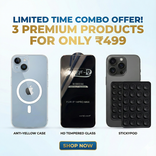 Anti Yellow Magsafe Transparent Clear Case (CRYSTAL CLEAR) + HD Tempered Glass + Stickypod