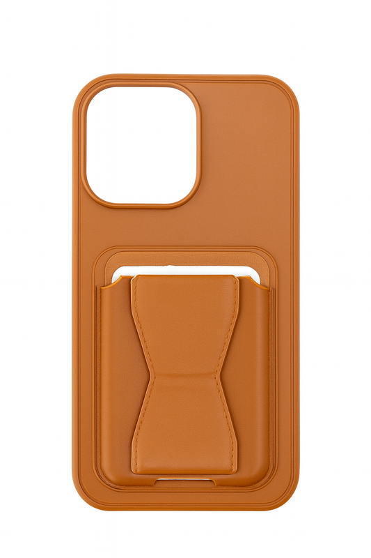 All in One Premium Leather Back Cover for Apple iPhone  with Card Slot & Foldable Grip Holde